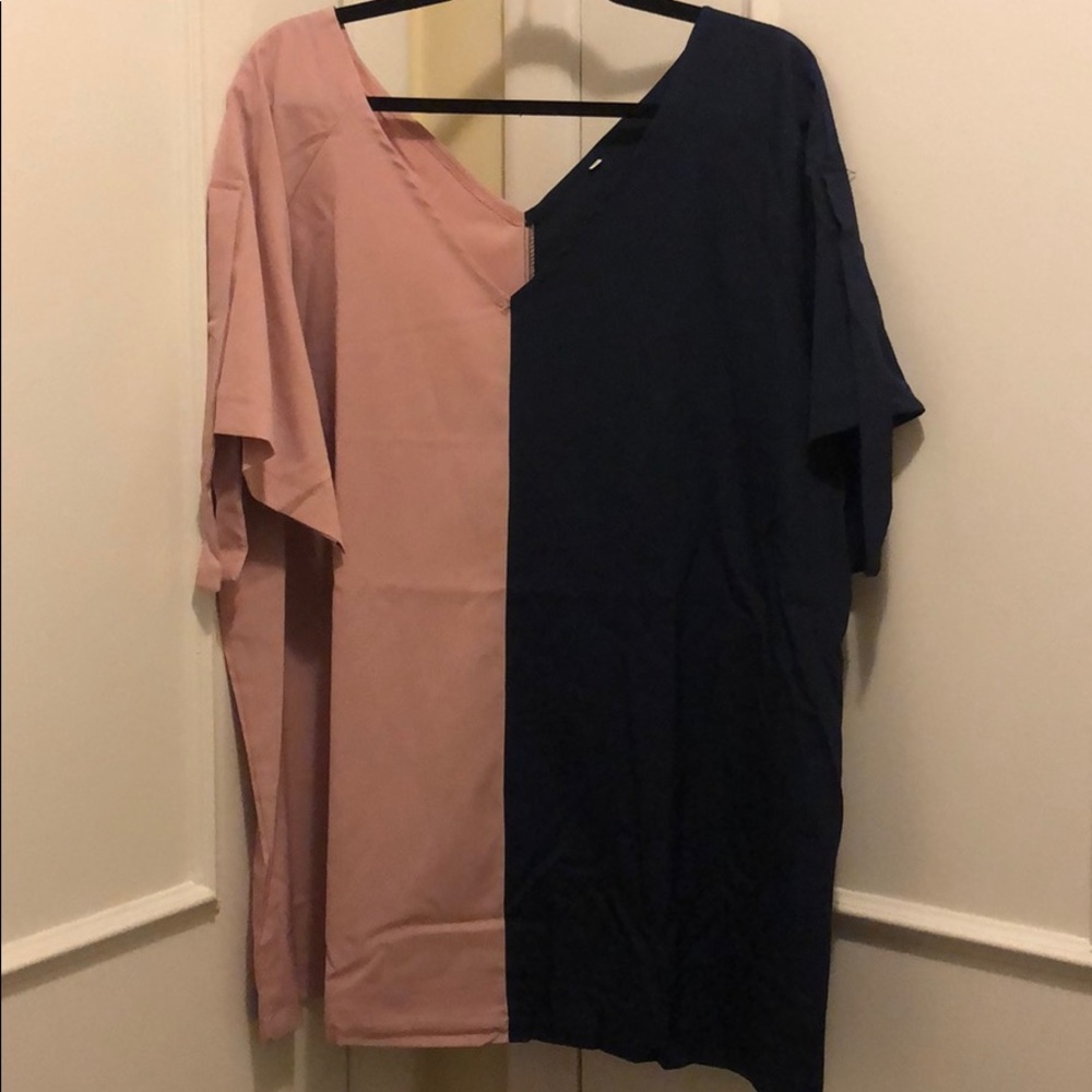 Blush pink and navy blouse